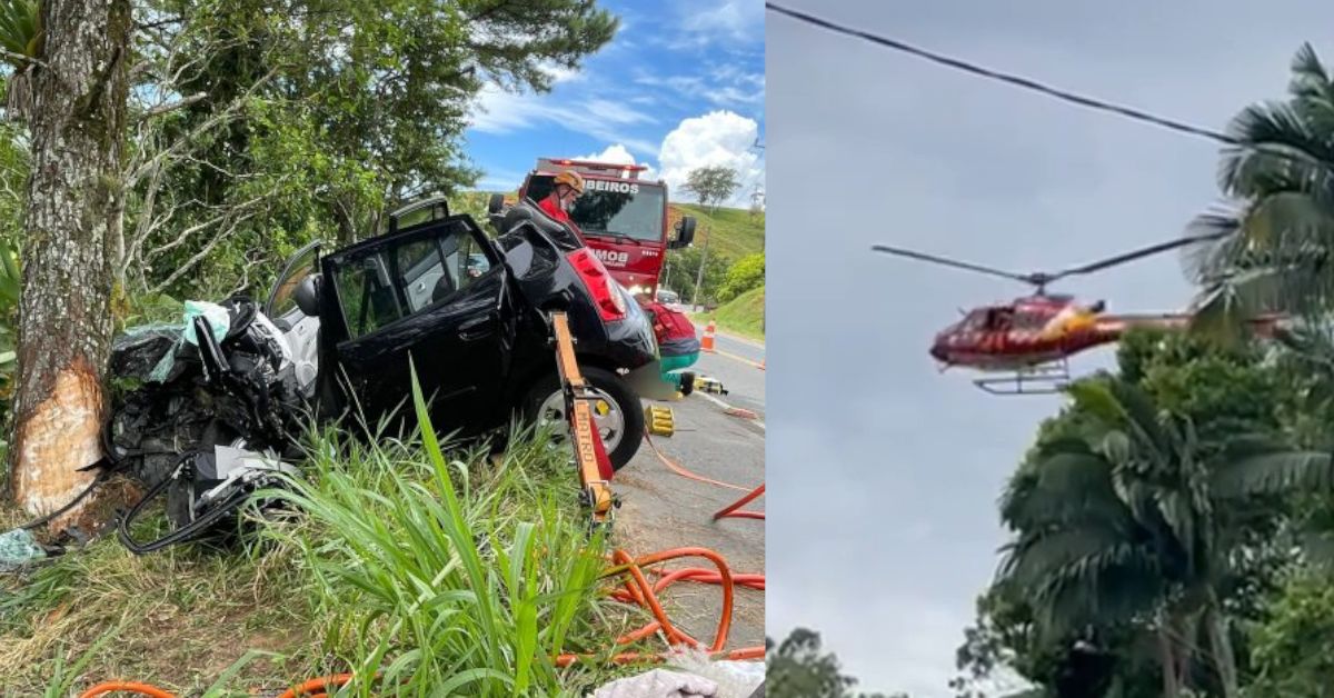 Sc Carro Sai Da Pista Bate Violentamente Em Rvore E Mobiliza