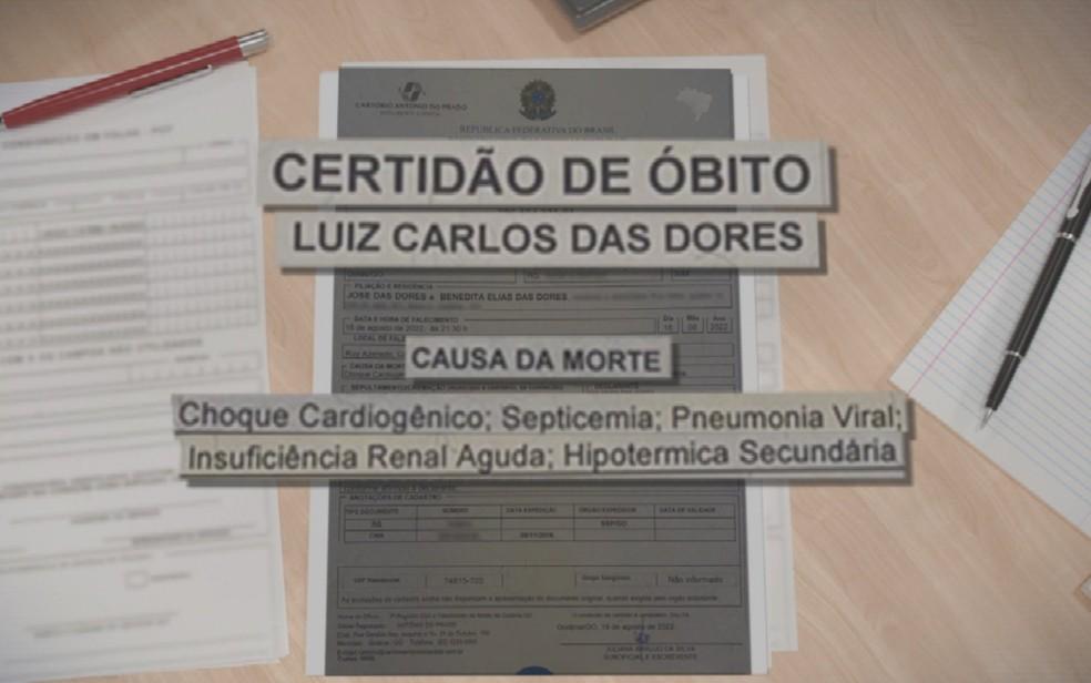Certido de bito de Luiz apontou septicemia- infeco generalizada Foto ReproduoTV Anhanguera