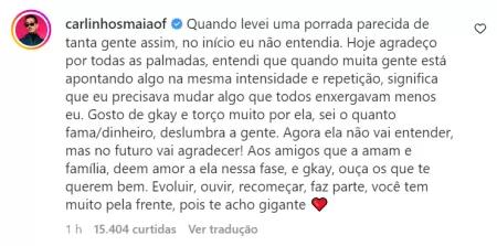 Carlinhos Maia deixou comentrio em publicao no Instagram - ReproduoRedes Sociais - ReproduoRedes Sociais