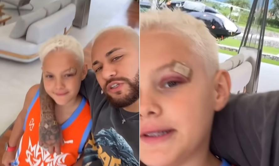 Neymar e o filho Davi Lucca aps o ano novo de 2023 para 2024