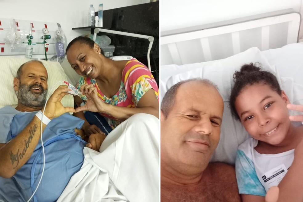 Roberto com a esposa Elizngela e com a filha Morenna Clara no hospital em Santos SP Foto Arquivo pessoal